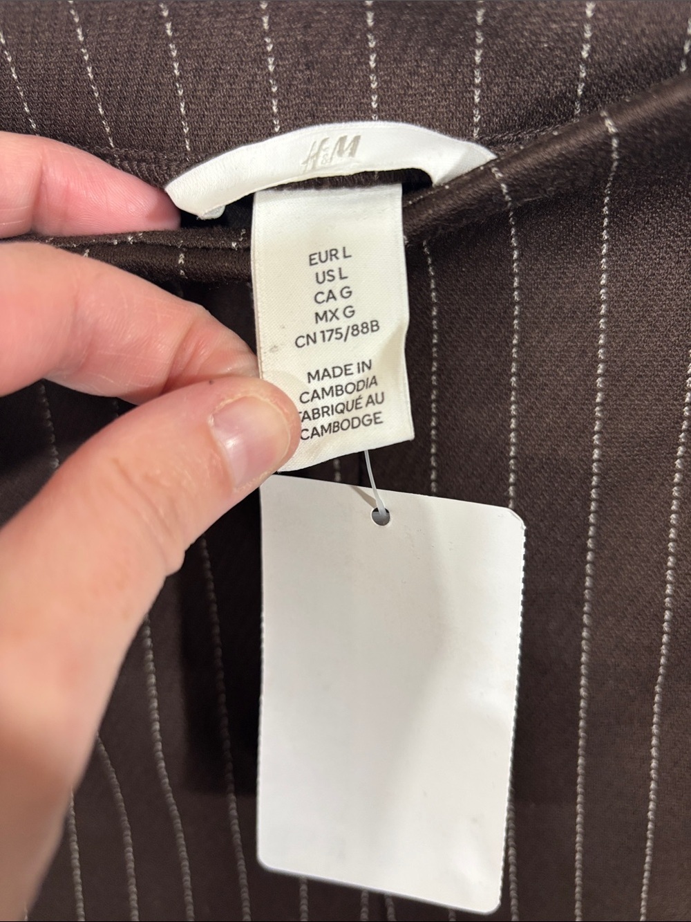 H&M Brown Pin Stripe Straight Leg Casual Pants Size L NEW - Picture 4 of 5